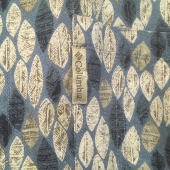 Columbia Vintage Leaf Print Button Up Short Sleeve Shirt Linen Rayon Blend XL - Picture 2 of 5